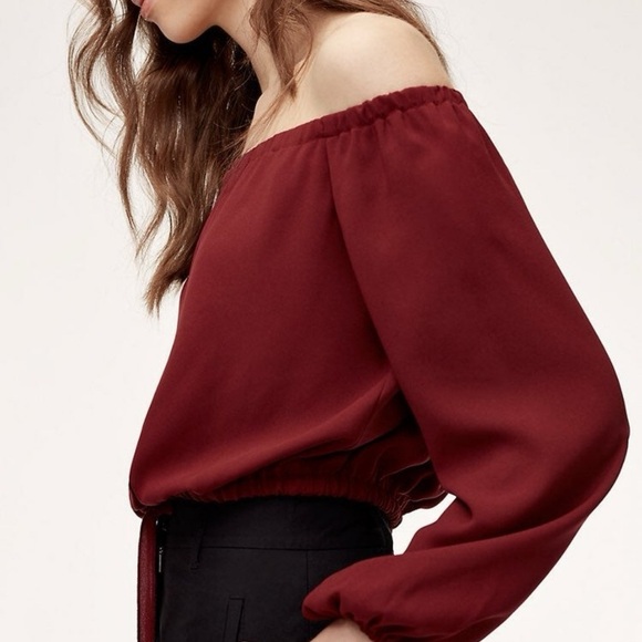 Aritzia Wilfred Eleanora Off-Shoulder Burgundy/Red Blouse, Long Sleeve Sz. Small - Picture 13 of 15